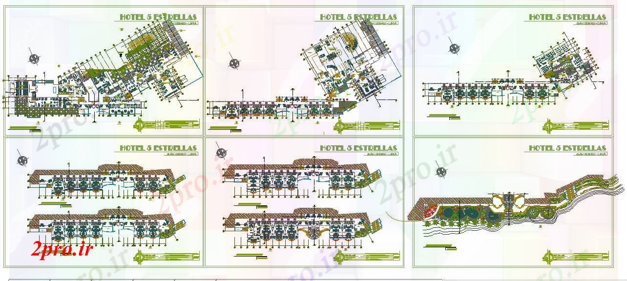 دانلود نقشه هتل - رستوران - اقامتگاه ستاره طرحی جامع هتل جزئیات 64 در 135 متر (کد52083)