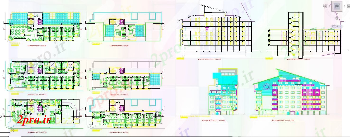 دانلود نقشه هتل - رستوران - اقامتگاه پروژه نوع مدرن هتل 17 در 41 متر (کد52090)