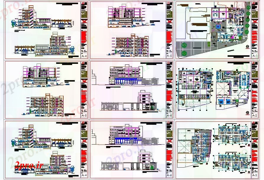 دانلود نقشه هتل - رستوران - اقامتگاه جزئیات هتل طرحی جامع 36 در 39 متر (کد52092)