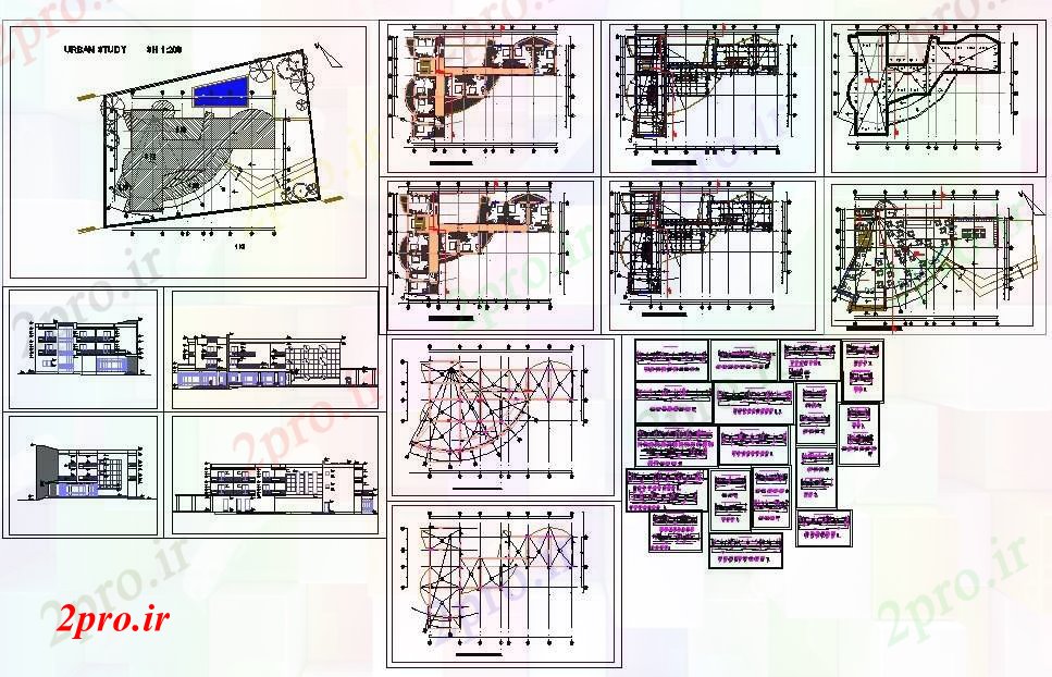دانلود نقشه هتل - رستوران - اقامتگاه طرحی 3 هتل های کف 21 در 34 متر (کد52096)