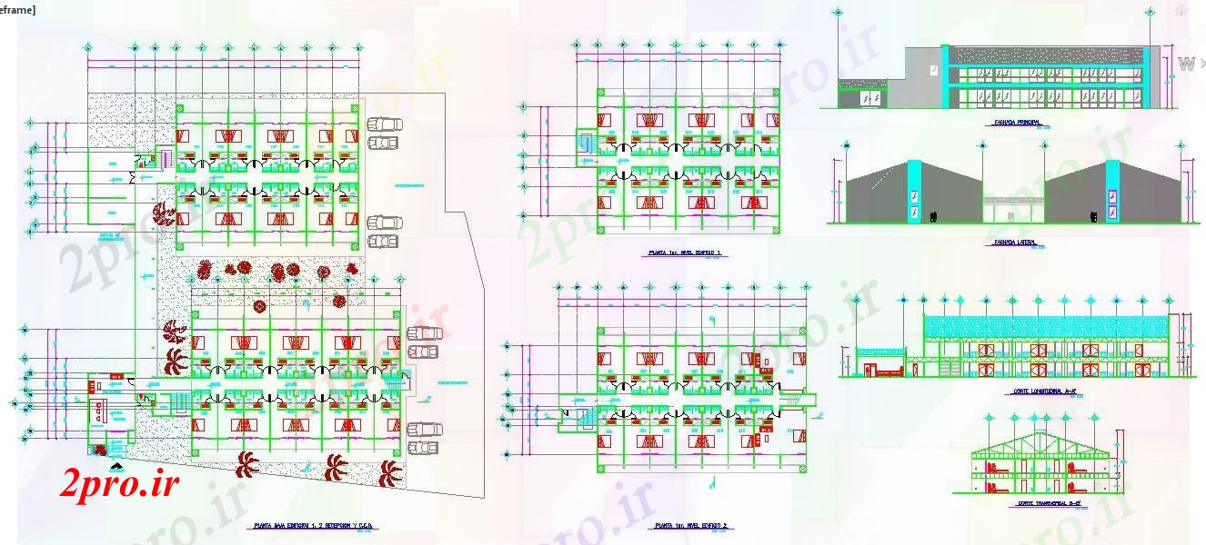 دانلود نقشه هتل - رستوران - اقامتگاه طرحی بزرگ و مدرن هتل 18 در 44 متر (کد52109)