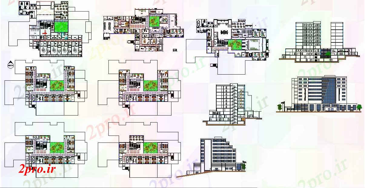دانلود نقشه بیمارستان - درمانگاه - کلینیک بیمارستان پروژه آموزش 43 در 83 متر (کد52114)