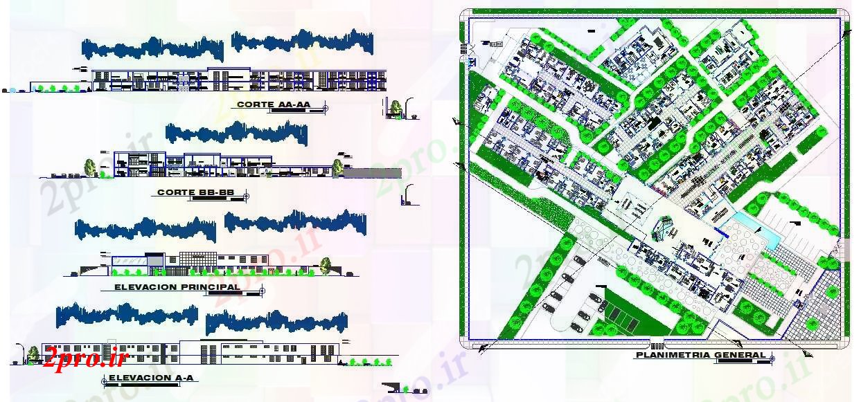 دانلود نقشه بیمارستان - درمانگاه - کلینیک بیمارستان طراحی مدرن نوع 437 در 521 متر (کد52122)