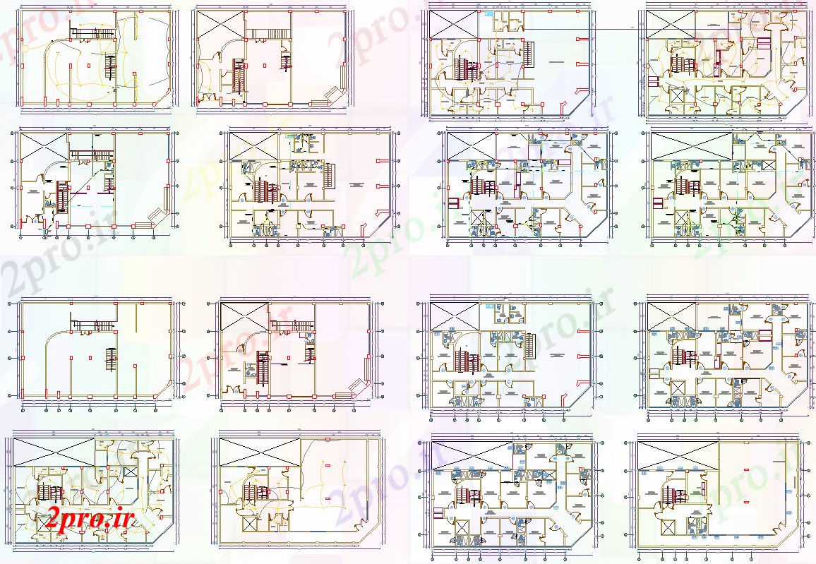 دانلود نقشه هتل - رستوران - اقامتگاه مدرن و مختلف هتل نوع 13 در 21 متر (کد52144)