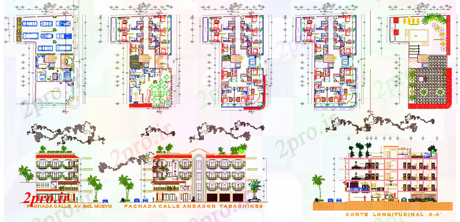 دانلود نقشه هتل - رستوران - اقامتگاه طرحی های مدرن از هتل 19 در 30 متر (کد52148)