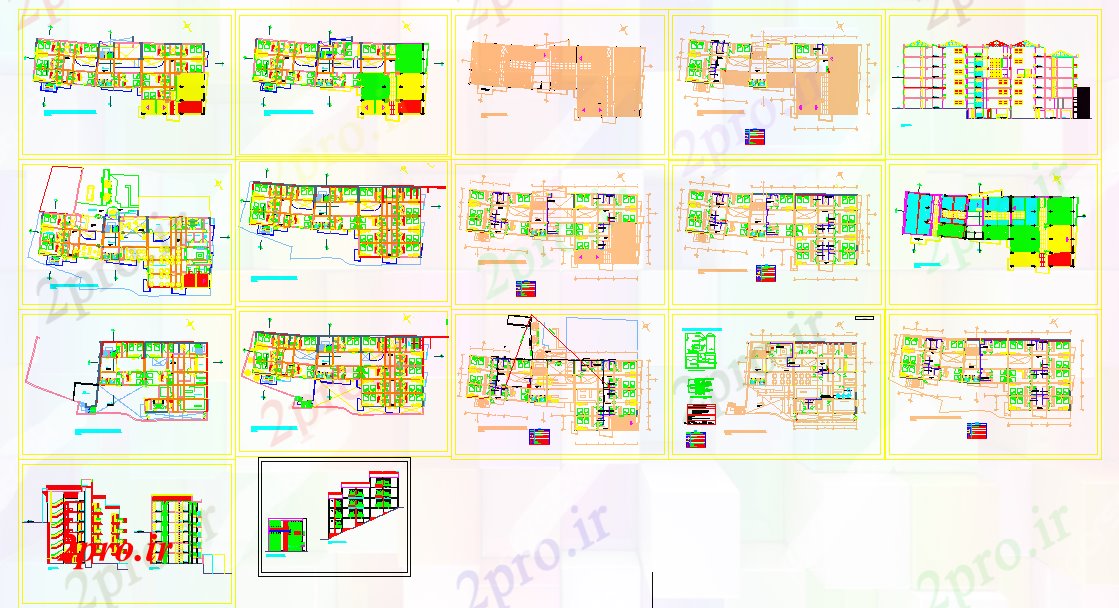 دانلود نقشه هتل - رستوران - اقامتگاه جزئیات طراحی هتل 21 در 50 متر (کد52159)