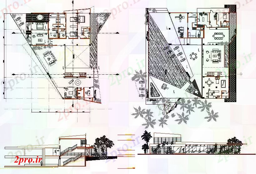 دانلود نقشه مسکونی ، ویلایی ، آپارتمان طرحی خانه پروژه 9 در 15 متر (کد52168)