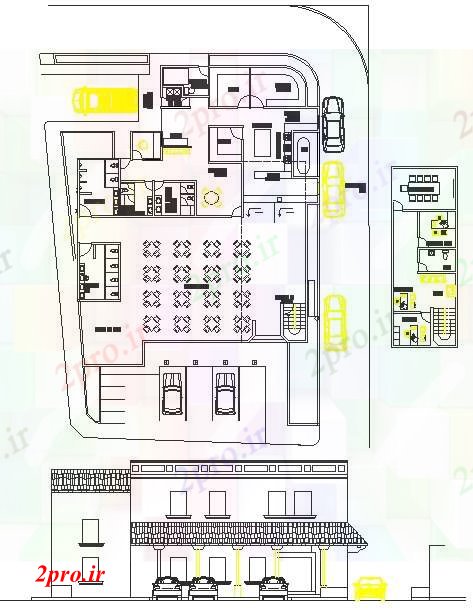 دانلود نقشه هتل - رستوران - اقامتگاه جزئیات رستوران 19 در 25 متر (کد52208)