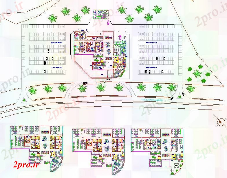 دانلود نقشه بیمارستان - درمانگاه - کلینیک مرکز Hign جزئیات بیمارستان 66 در 73 متر (کد52287)