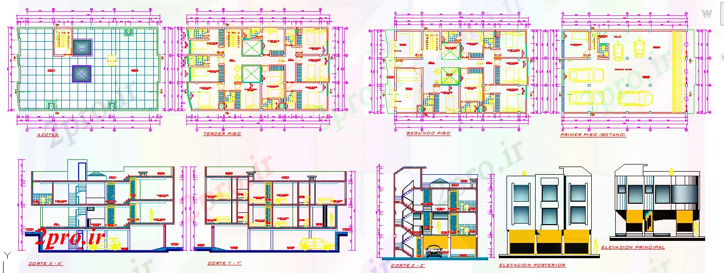 دانلود نقشه هتل - رستوران - اقامتگاه طرحی پروژه طراحی هتل 10 در 17 متر (کد52294)