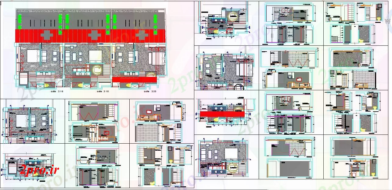 دانلود نقشه هتل - رستوران - اقامتگاه طرحی جزئیات 3 ستاره هتل 5 در 7 متر (کد52325)