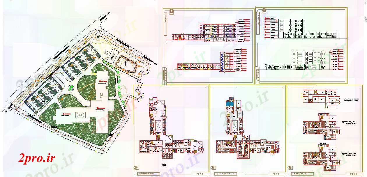 دانلود نقشه بیمارستان - درمانگاه - کلینیک متخصص چند بیمارستان 13 در 55 متر (کد52338)