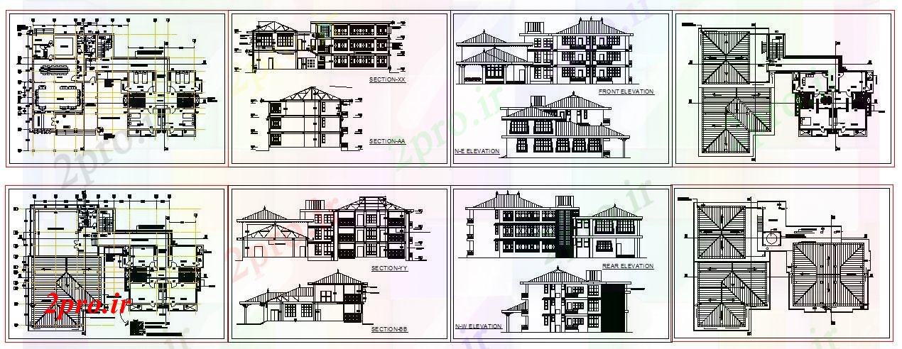 دانلود نقشه مسکونی ، ویلایی ، آپارتمان مهمان خانه جزئیات 18 در 30 متر (کد52357)