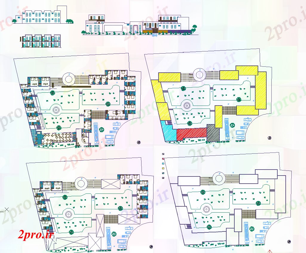 دانلود نقشه هتل - رستوران - اقامتگاه طرحی جزئیات هتل 4 ستاره 46 در 73 متر (کد52376)