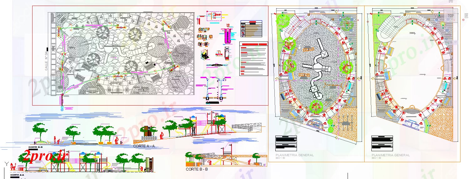 دانلود نقشه باغ پارک کودکان طراحی دراز کردن 17 در 24 متر (کد52381)