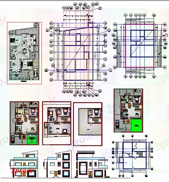 دانلود نقشه مسکونی  ، ویلایی ، آپارتمان  طرحی جزئیات دوبلکس خانه و نما (کد52385)