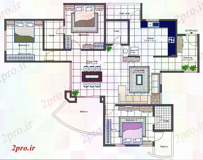 دانلود نقشه مسکونی ، ویلایی ، آپارتمان BHK خانه طراحی 12 در 17 متر (کد52390)