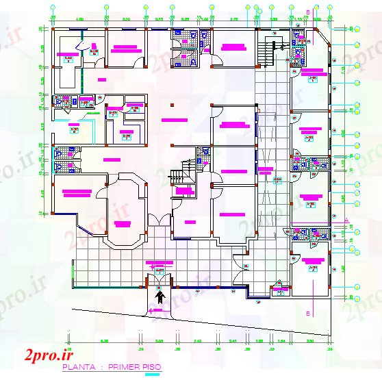 دانلود نقشه بیمارستان - درمانگاه - کلینیک کلینیک جزئیات پروژه 24 در 25 متر (کد52400)