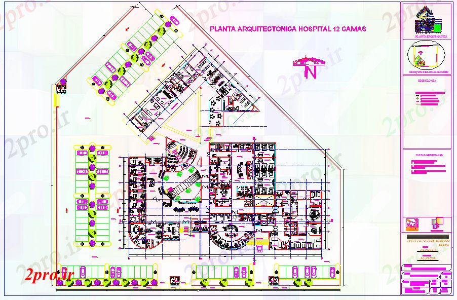 دانلود نقشه بیمارستان - درمانگاه - کلینیک بیمارستان تخصص چند 76 در 78 متر (کد52402)
