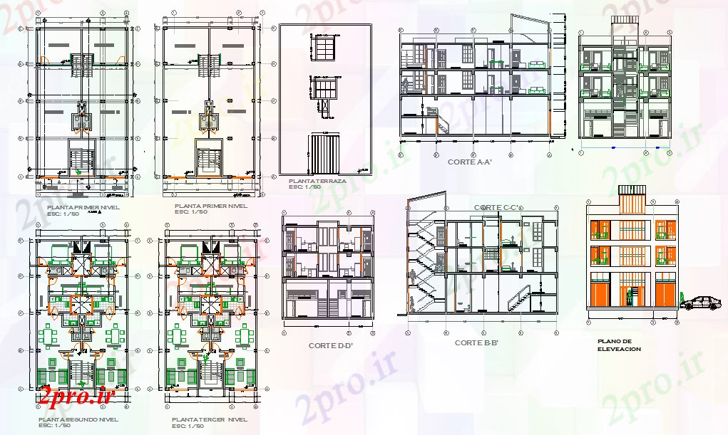 دانلود نقشه مسکونی  ، ویلایی ، آپارتمان  آپارتمان طراحی ساختمان (کد52421)