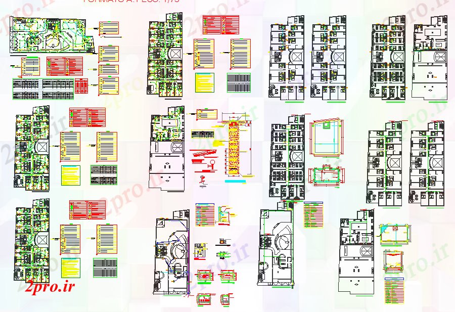دانلود نقشه هتل - رستوران - اقامتگاه هتل طرحی جزئیات 16 در 39 متر (کد52442)
