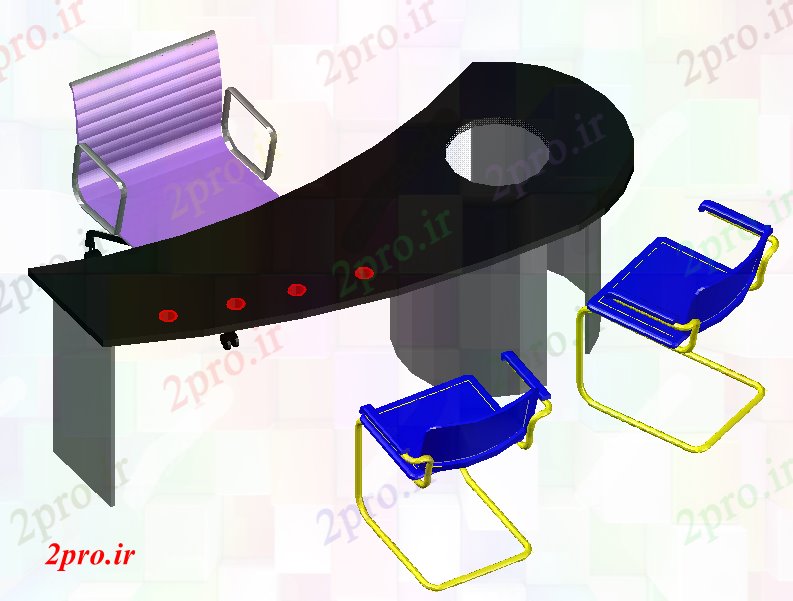 دانلود نقشه بلوک مبلمان جدول دفتر تریدی و صندلی طراحی (کد52459)