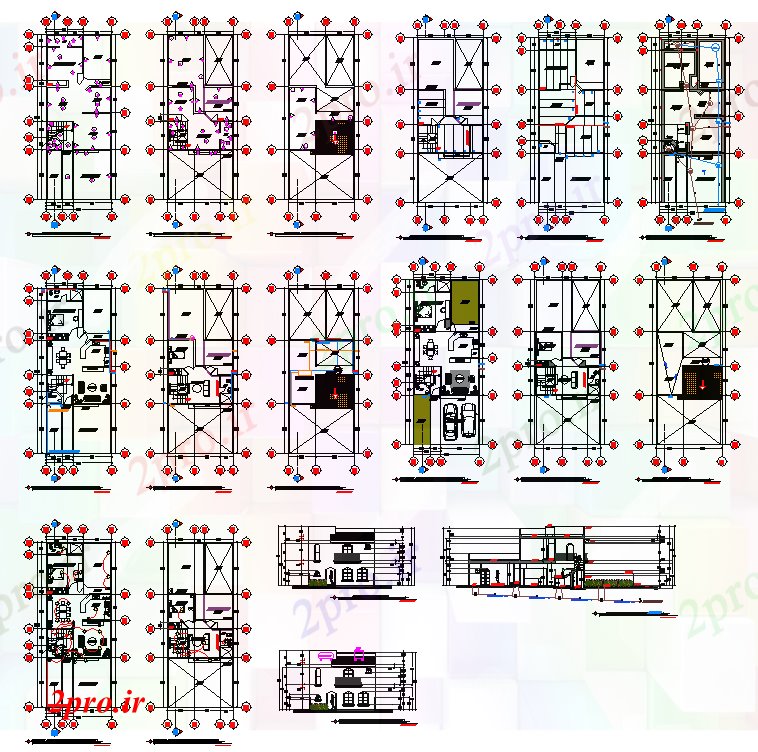 دانلود نقشه مسکونی ، ویلایی ، آپارتمان آپارتمان جزئیات پروژه خانواده خانه 8 در 14 متر (کد52471)