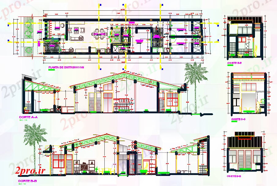 دانلود نقشه مسکونی ، ویلایی ، آپارتمان طرحی مسکن خانواده 5 در 22 متر (کد52503)
