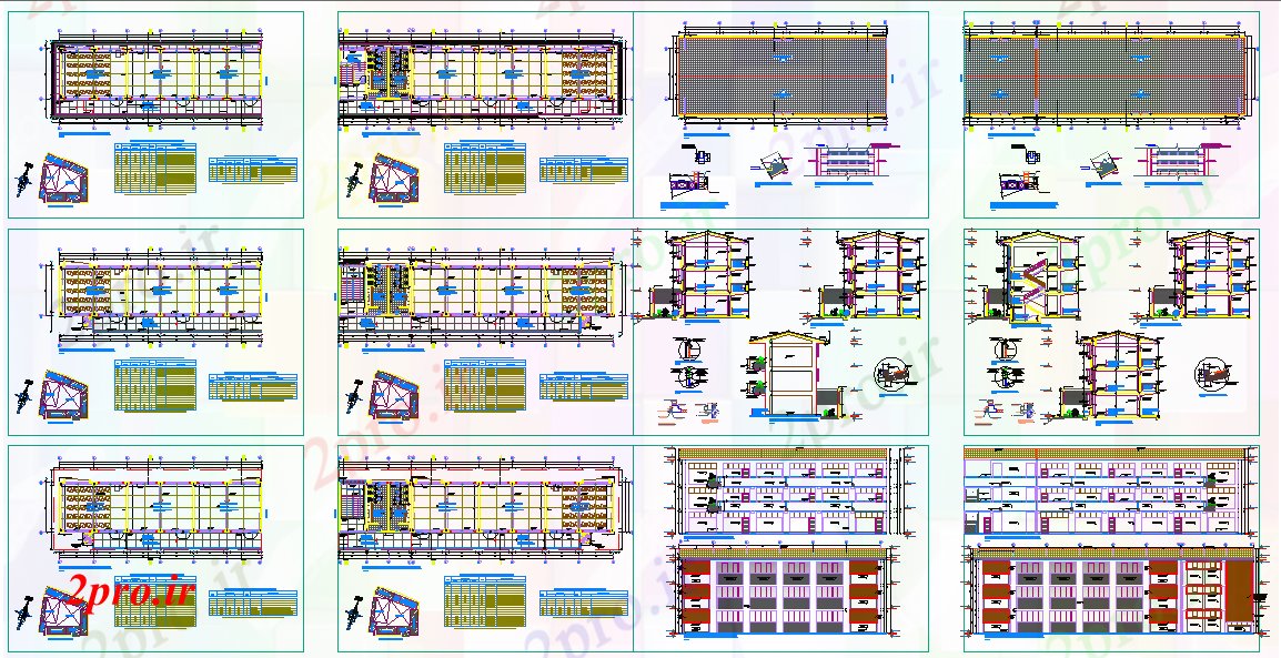 دانلود نقشه دانشگاه ، آموزشکده ، مدرسه ، هنرستان ، خوابگاه - طرحی مدرسه طراحی 9 در 38 متر (کد52509)