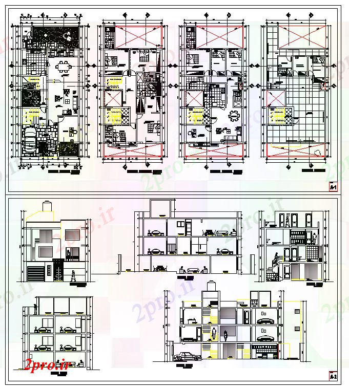 دانلود نقشه مسکونی  ، ویلایی ، آپارتمان  آپارتمان 3 طبقه مسکونی (کد52532)