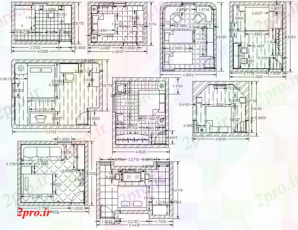 دانلود نقشه اتاق خواب مستر دار داخلی اتاق خواب مبلمان جزئیات 5 در 6 متر (کد52533)