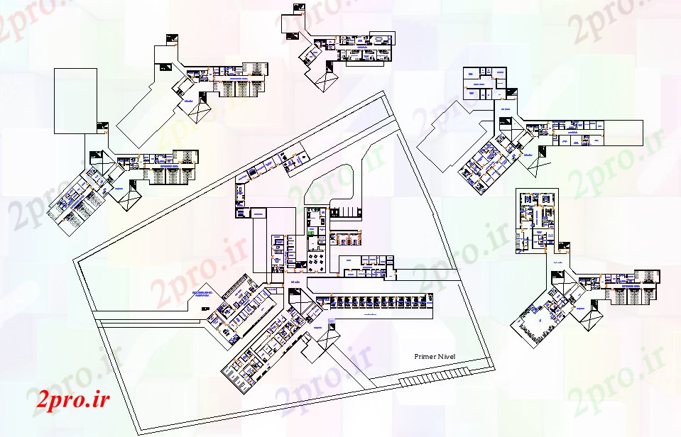 دانلود نقشه بیمارستان - درمانگاه - کلینیک طراحی پروژه بیمارستان 60 در 86 متر (کد52550)