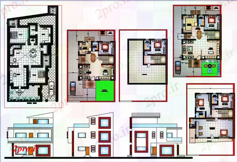 دانلود نقشه خانه های کوچک ، نگهبانی ، سازمانی - خانه های ویلایی طراحی های اتوکد 12 در 20 متر (کد52565)