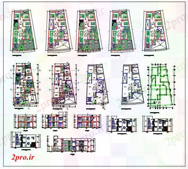 دانلود نقشه مسکونی ، ویلایی ، آپارتمان طرحی مدرن چند خانواده خانه 11 در 20 متر (کد52577)