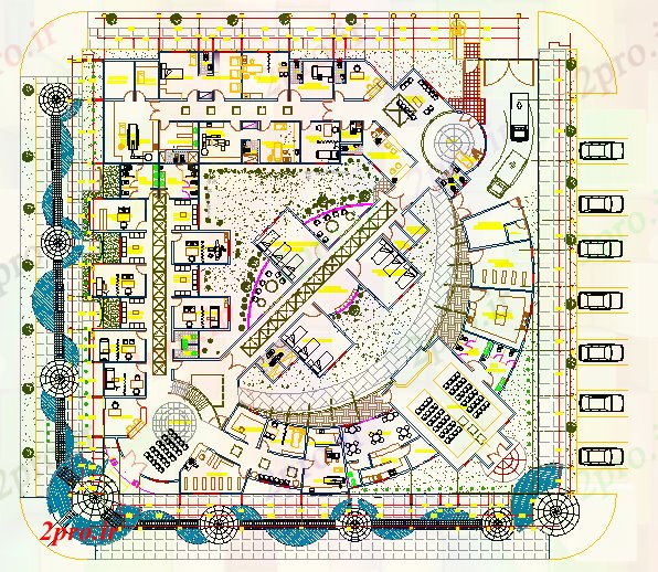 دانلود نقشه بیمارستان - درمانگاه - کلینیک طراحی مرکز بهداشتی درمانی 41 در 42 متر (کد52586)