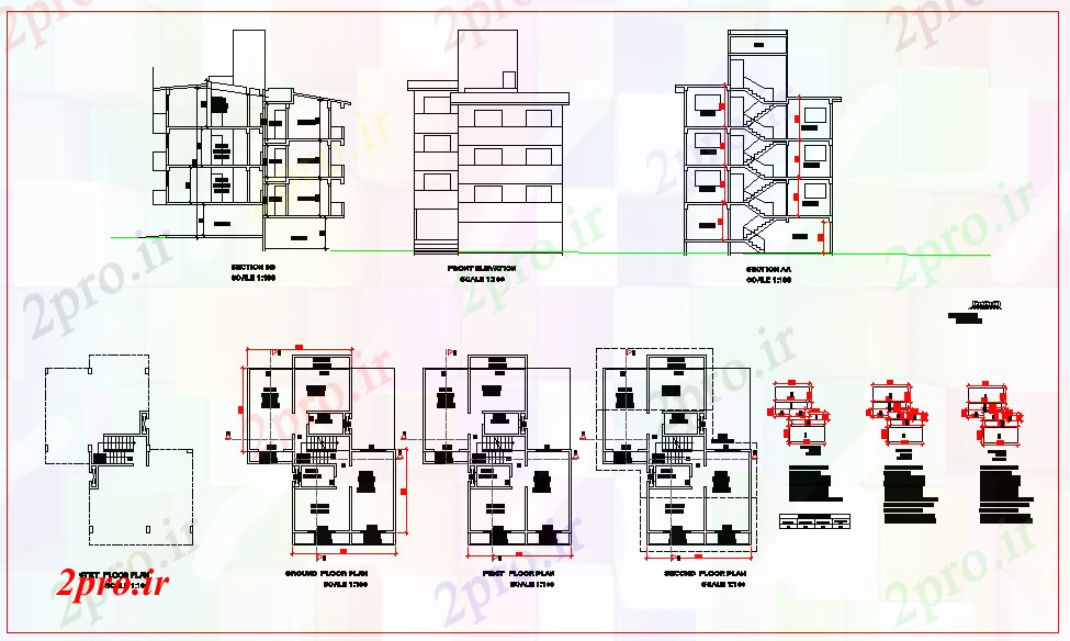 دانلود نقشه مسکونی ، ویلایی ، آپارتمان طرحی خانه شهری 11 در 14 متر (کد52648)