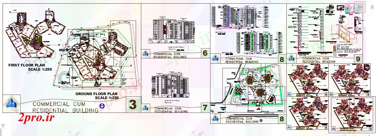 دانلود نقشه مسکونی ، ویلایی ، آپارتمان تجاری تقدیر مسکونی ساختمان 54 در 73 متر (کد52691)