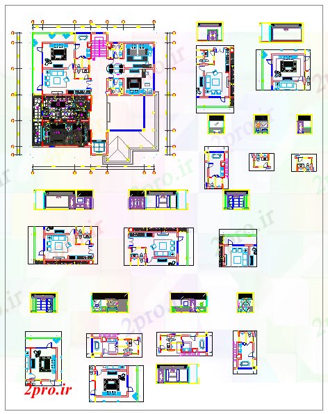 دانلود نقشه مسکونی ، ویلایی ، آپارتمان اصلی جزئیات 22 در 22 متر (کد52696)
