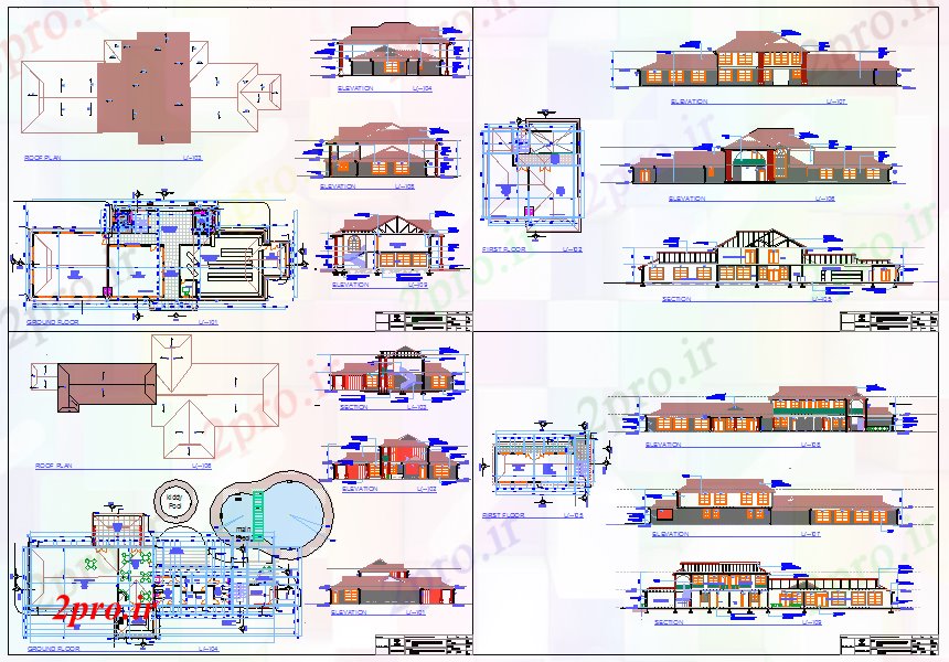 دانلود نقشه خانه های کوچک ، نگهبانی ، سازمانی - طراحی مدرن ویلا 11 در 43 متر (کد52699)