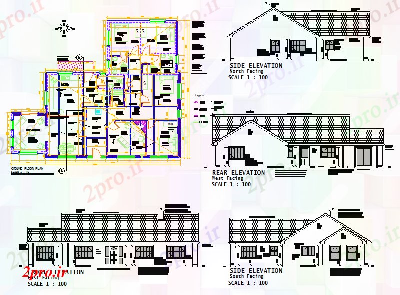 دانلود نقشه مسکونی ، ویلایی ، آپارتمان طرحی خانه نشیمن 15 در 19 متر (کد52701)