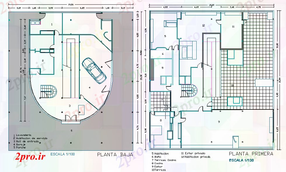 دانلود نقشه مسکونی ، ویلایی ، آپارتمان ساده خانه طراحی طرح 19 در 20 متر (کد52739)
