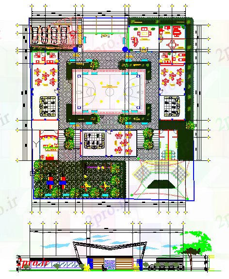 دانلود نقشه باغ طراحی باغ دراز کردن 35 در 40 متر (کد52759)