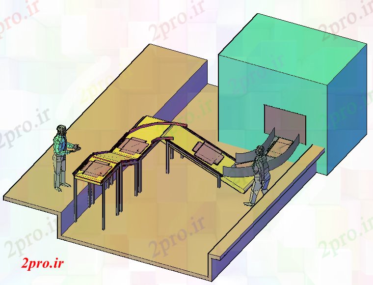 دانلود نقشه هتل - رستوران - اقامتگاه  طرحی نوار نقاله شیب دار تریدی (کد52776)