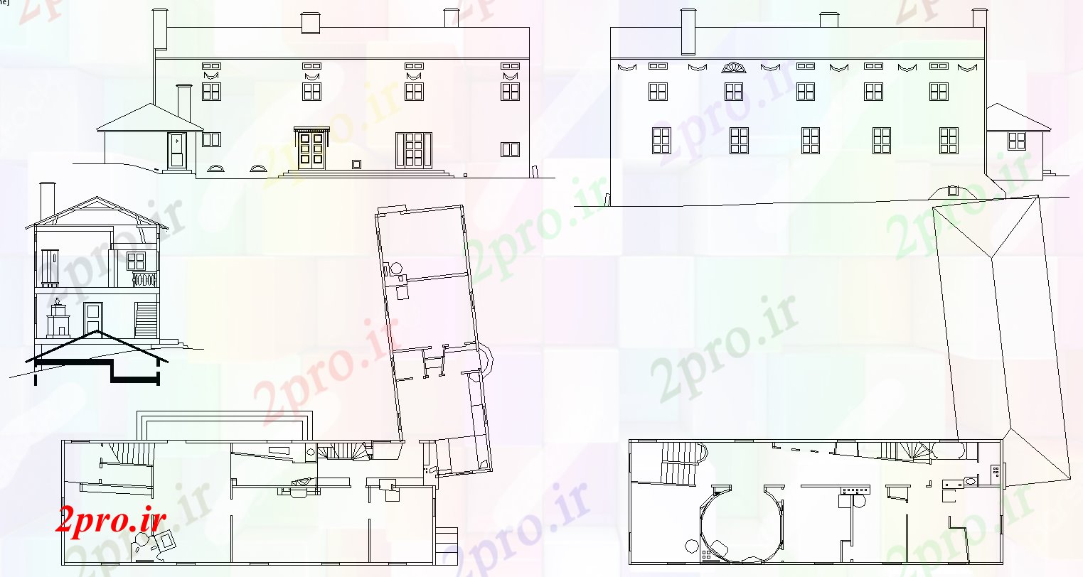 دانلود نقشه مسکونی ، ویلایی ، آپارتمان جزئیات نما برای خانه 24 در 30 متر (کد52864)