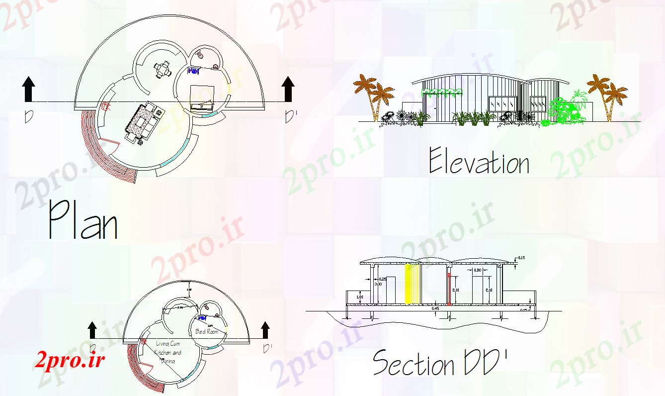 دانلود نقشه مسکونی ، ویلایی ، آپارتمان فوق العاده مدرن طراحی خانه 8 در 8 متر (کد52866)