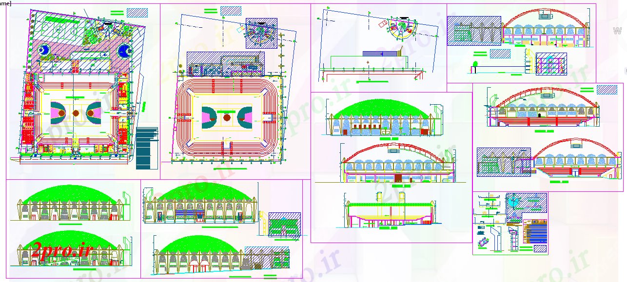 دانلود نقشه ورزشگاه ، سالن ورزش ، باشگاه ورزشی پروژه مرکز 42 در 56 متر (کد52885)