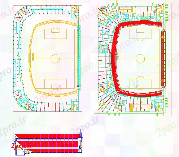 دانلود نقشه ورزشگاه ، سالن ورزش ، باشگاه طرحی ادیوم فوتبال 120 در 192 متر (کد52920)