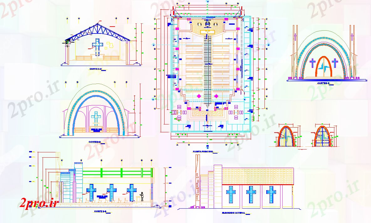 دانلود نقشه کلیسا - معبد - مکان مذهبی پروژه طراحی کلیسای (کد52921)