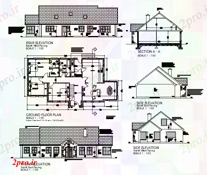 دانلود نقشه مسکونی ، ویلایی ، آپارتمان جزئیات خانه برق 9 در 19 متر (کد52959)