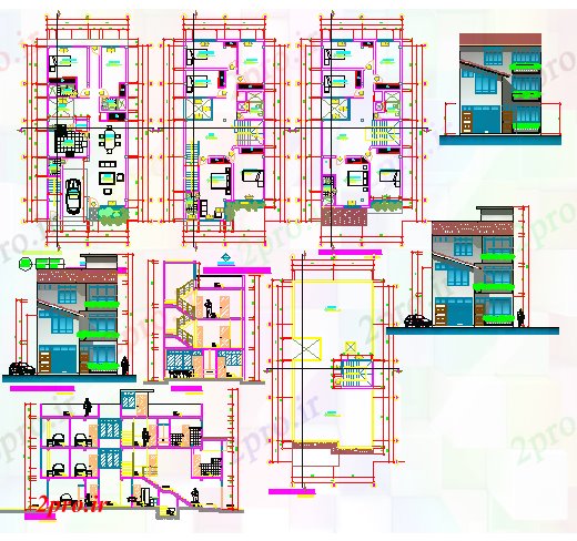 دانلود نقشه مسکونی ، ویلایی ، آپارتمان نمونه خانه تنها 8 در 18 متر (کد52970)